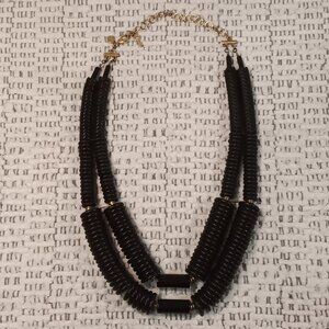 David Aubrey black multi strand statement necklace wood, lava rock MADE IN USA